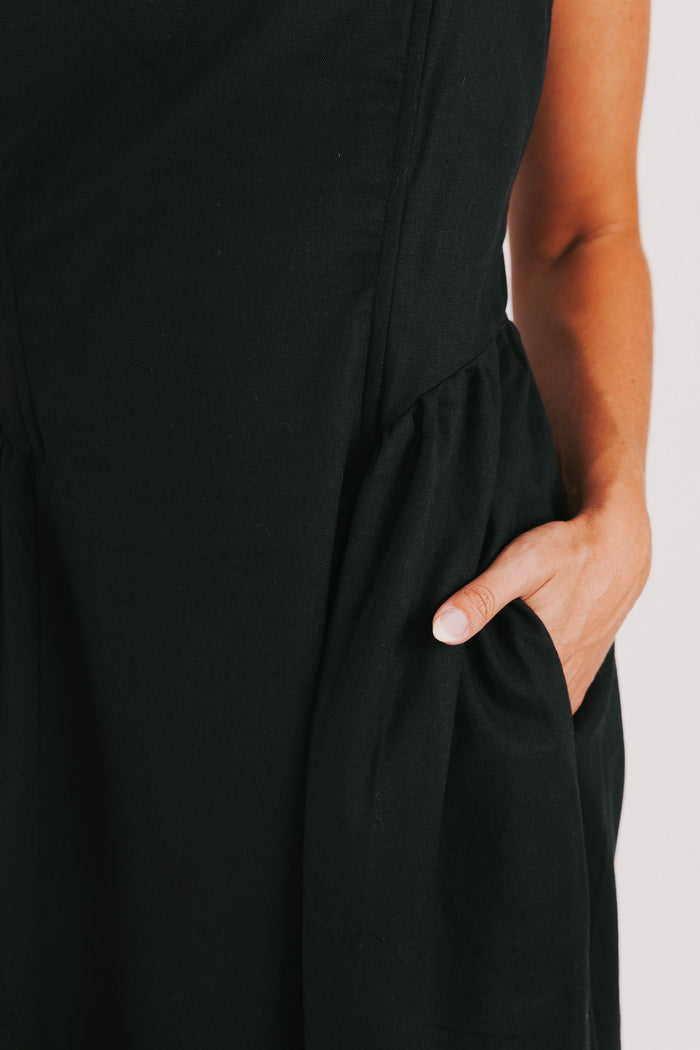 black spaghetti strap maxi dress pockets