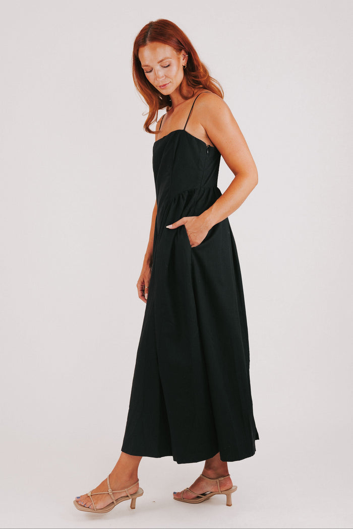 black spaghetti strap maxi dress side