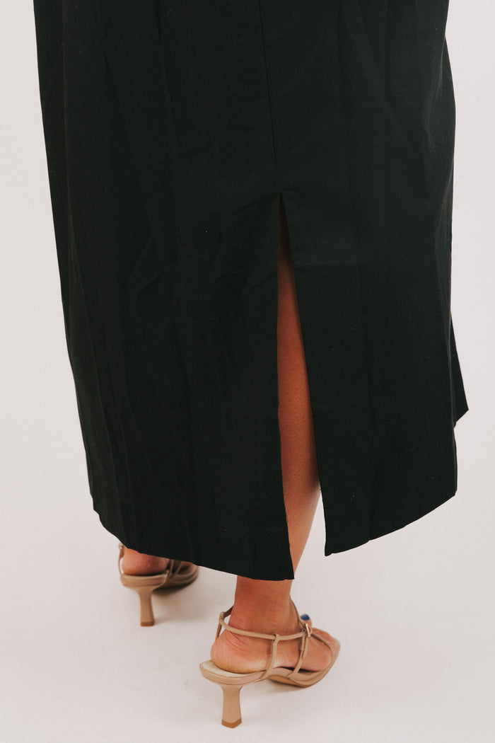 black spaghetti strap maxi dress hemline