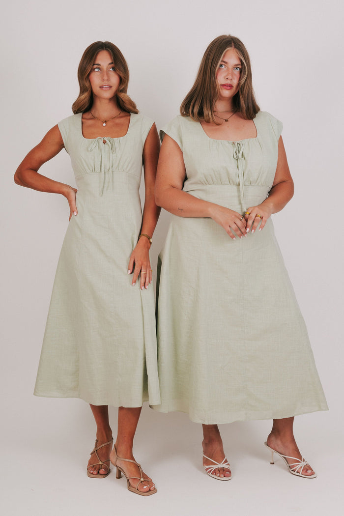 gathered bust with keyhole midi dress green models