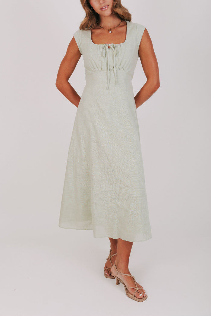 gathered bust with keyhole midi dress green