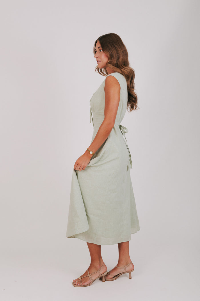 gathered bust with keyhole midi dress green side
