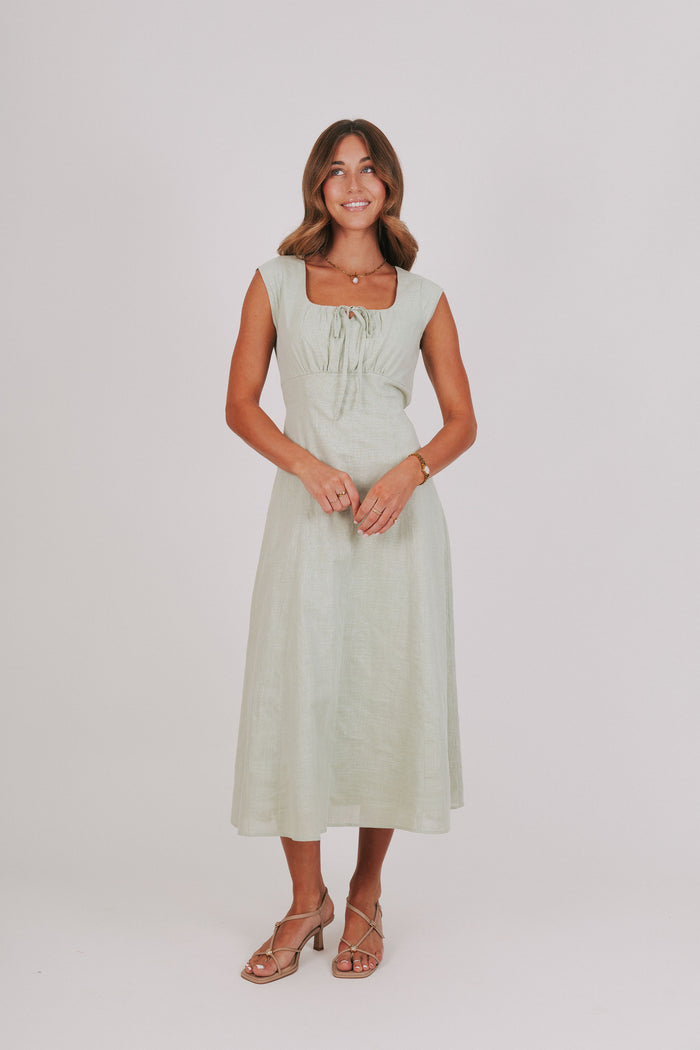 gathered bust with keyhole midi dress green full