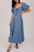 Blue exclusive olb dress maxi length with short bubble sleeves cottagecore