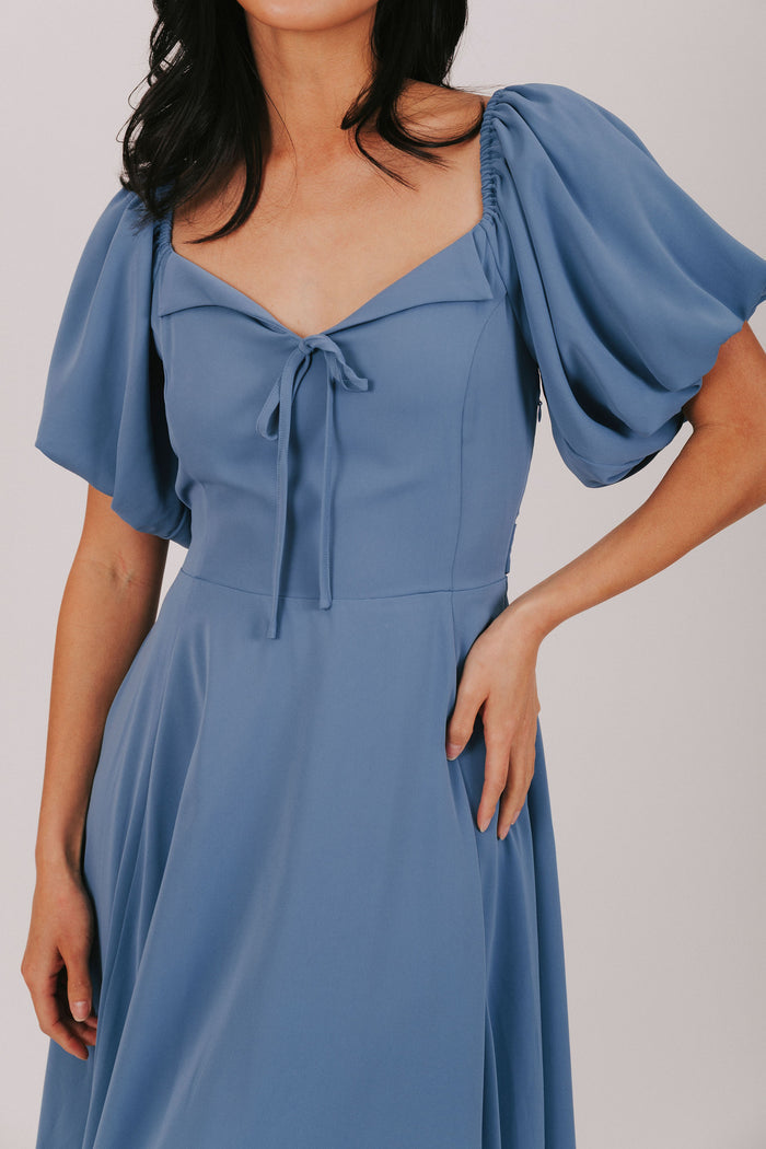 Blue exclusive olb dress maxi length with short bubble sleeves cottagecore