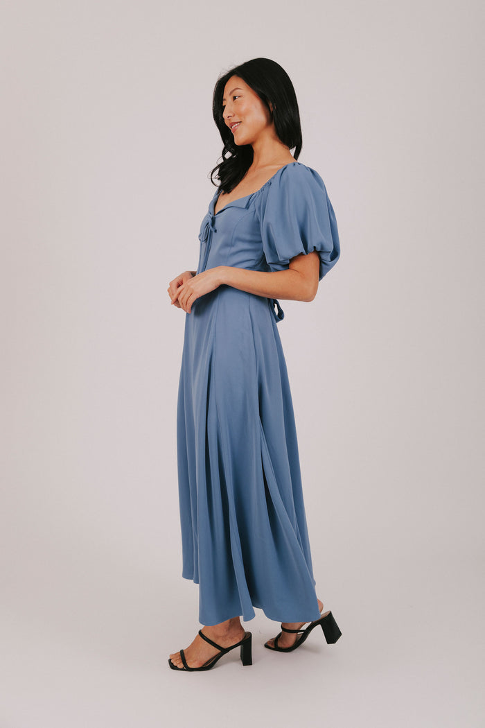 Blue exclusive olb dress maxi length with short bubble sleeves cottagecore