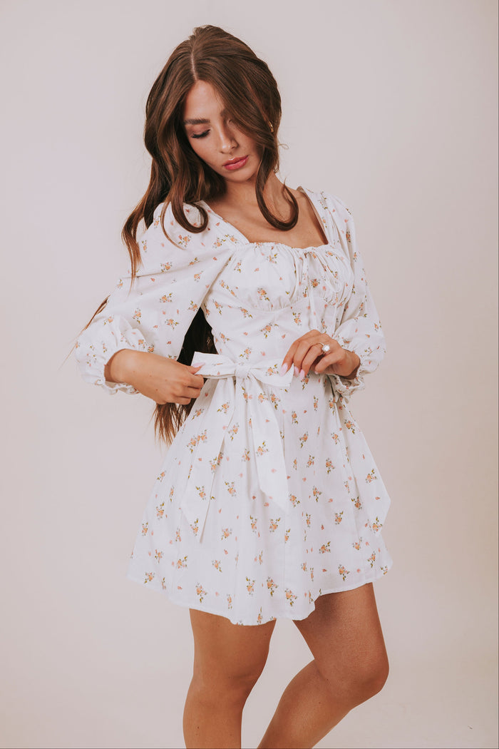 floral mini dress with bow details