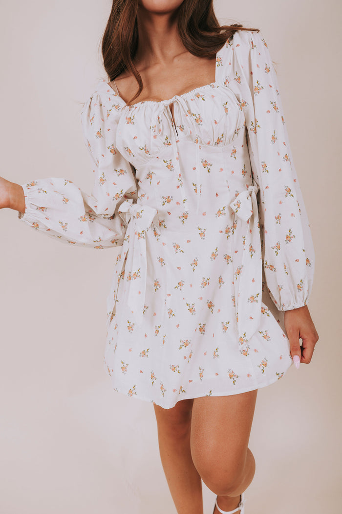 floral mini dress with bow details full 2