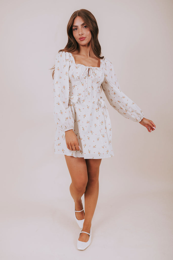 floral mini dress with bow details full 3