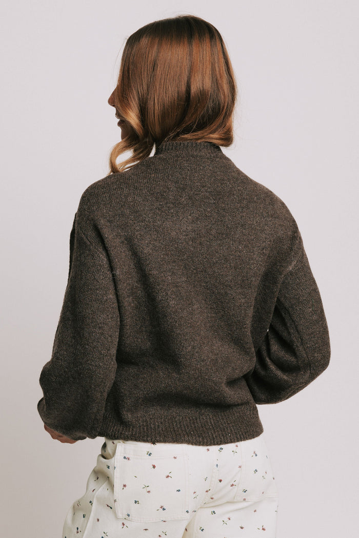 brown knit sweater with front tie detail back