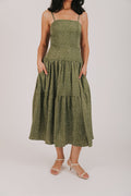 green tiered polka dot dress