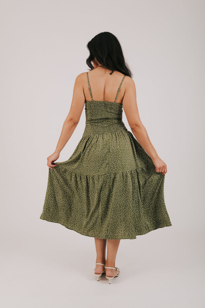green tiered polka dot dress