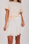 white lace mini skirt with ruffles