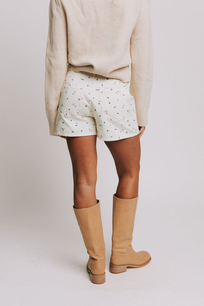 white denim floral print skort back