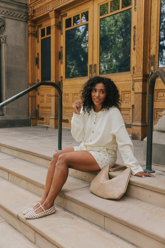 white denim floral print skort lifestyle