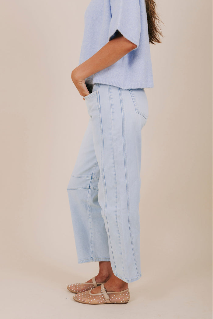 flying monkey light wash barrel jeans side