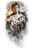 A poster of Han Solo from the Star Wars film 'Solo', featuring a stylized depiction of the character with a title overlay.