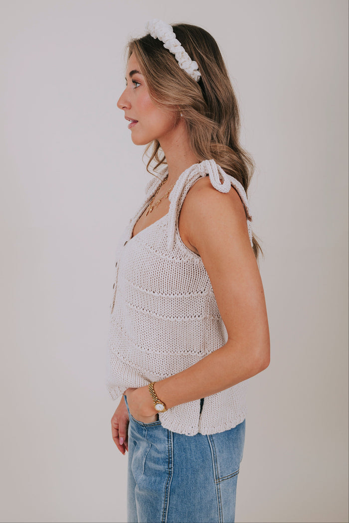 cream knit tie strap top side