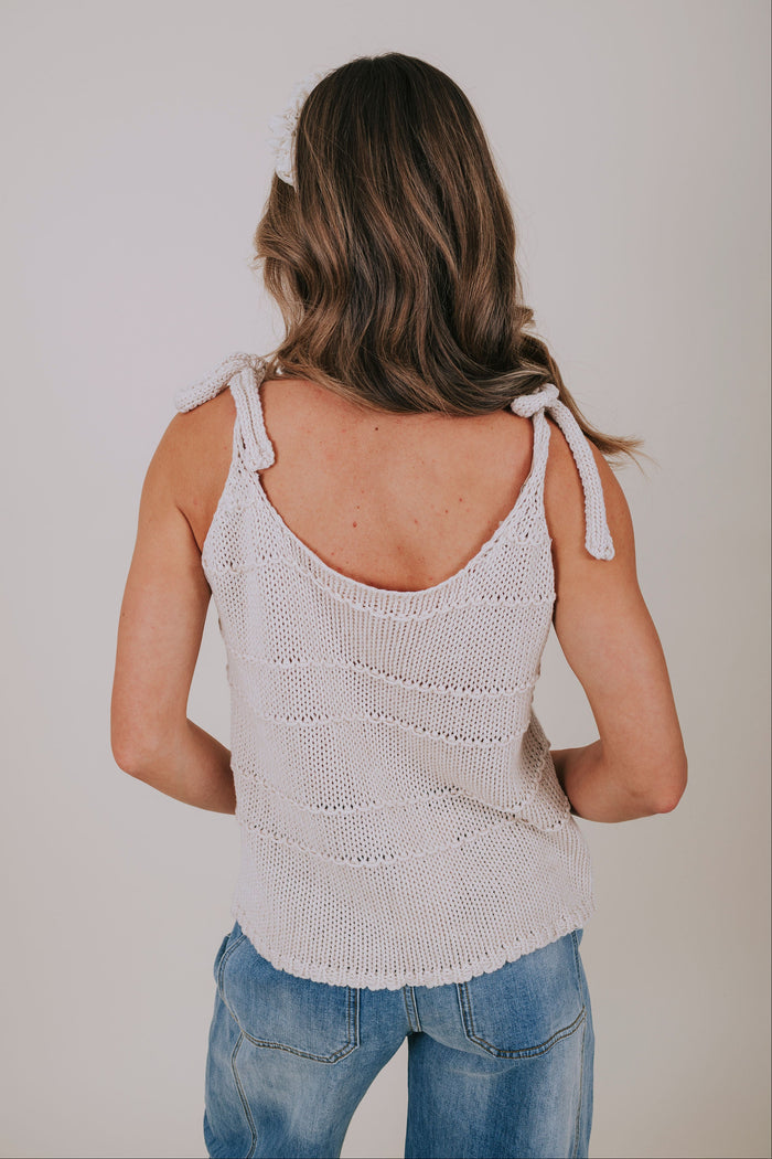 cream knit tie strap top back