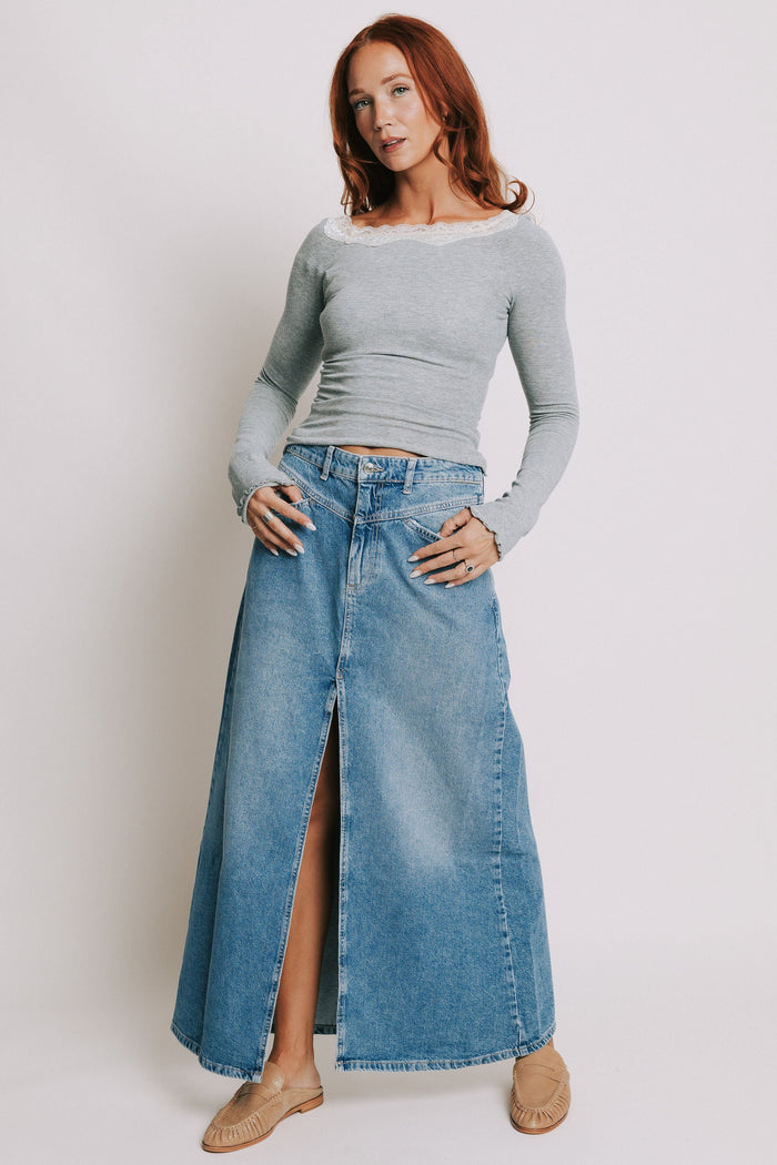 FREE PEOPLE - Come As You Are Denim Maxi Skirt