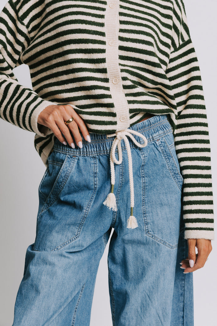 free people elastic waist cropped jeans with drawstring close