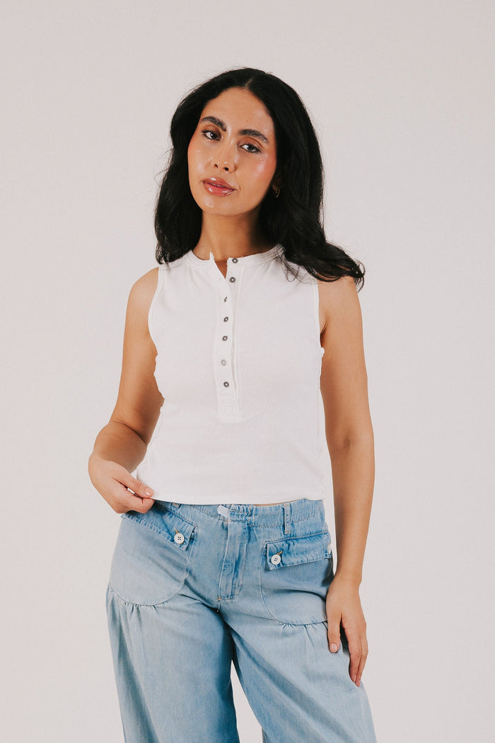 free people white button tank model