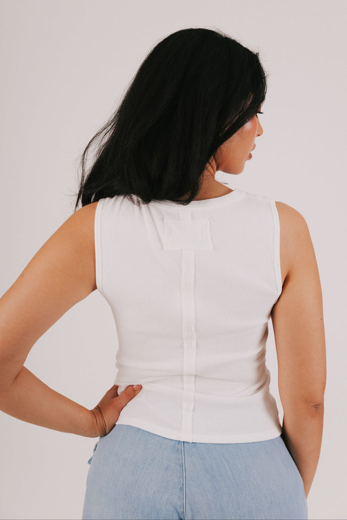 free people white button tank back