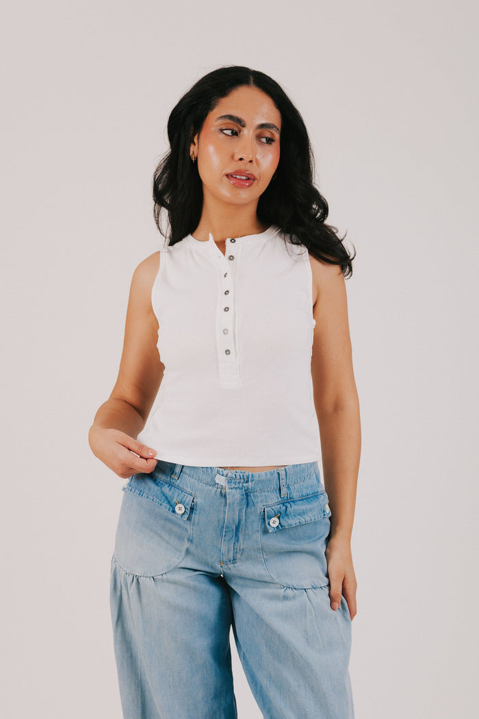 free people white button tank front