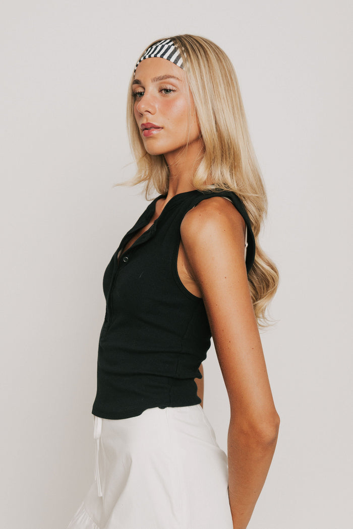 free people black button tank side