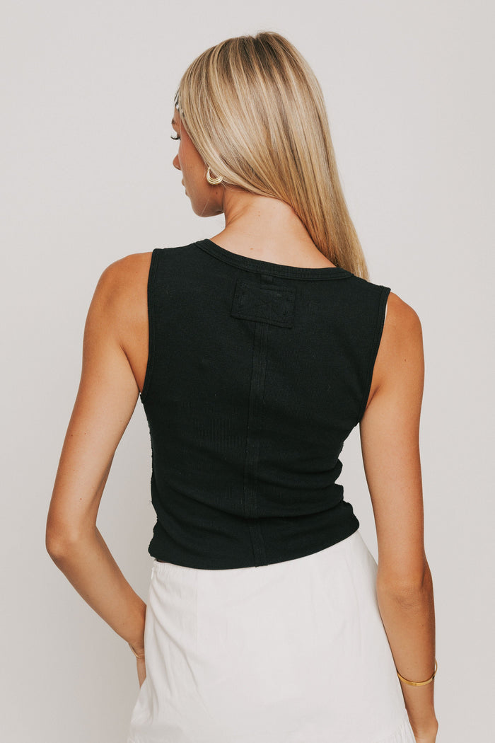 free people black button tank back