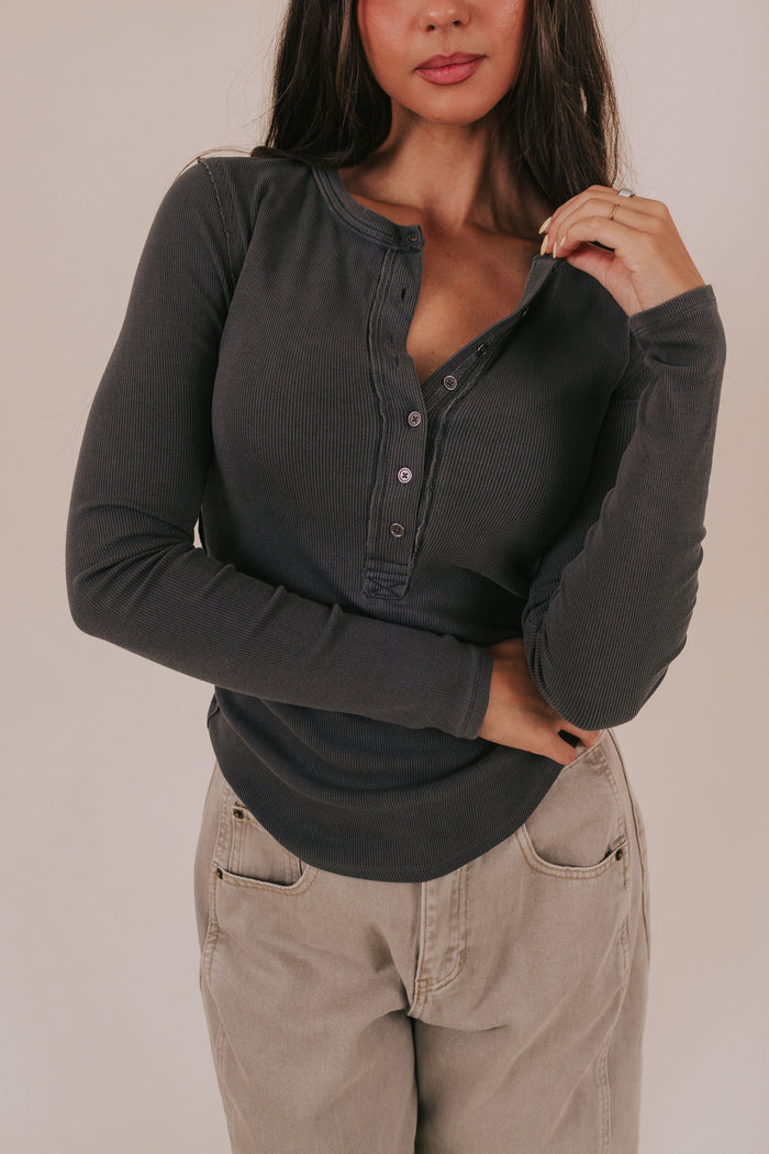 free people henley long sleeve top black
