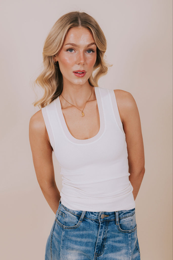 free people off white raw edge scoop neck tank detail