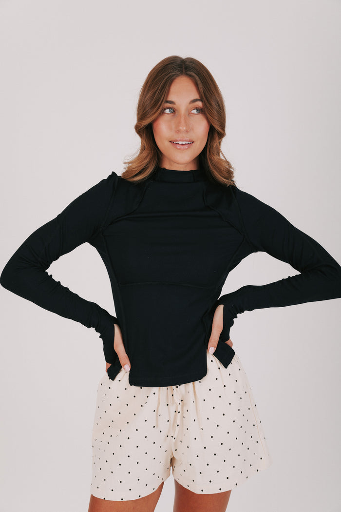 free people athletic long sleeve shirt black front