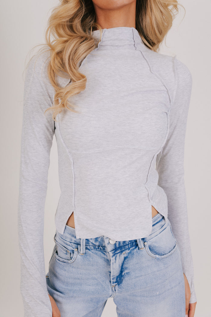 free people athletic long sleeve top grey close