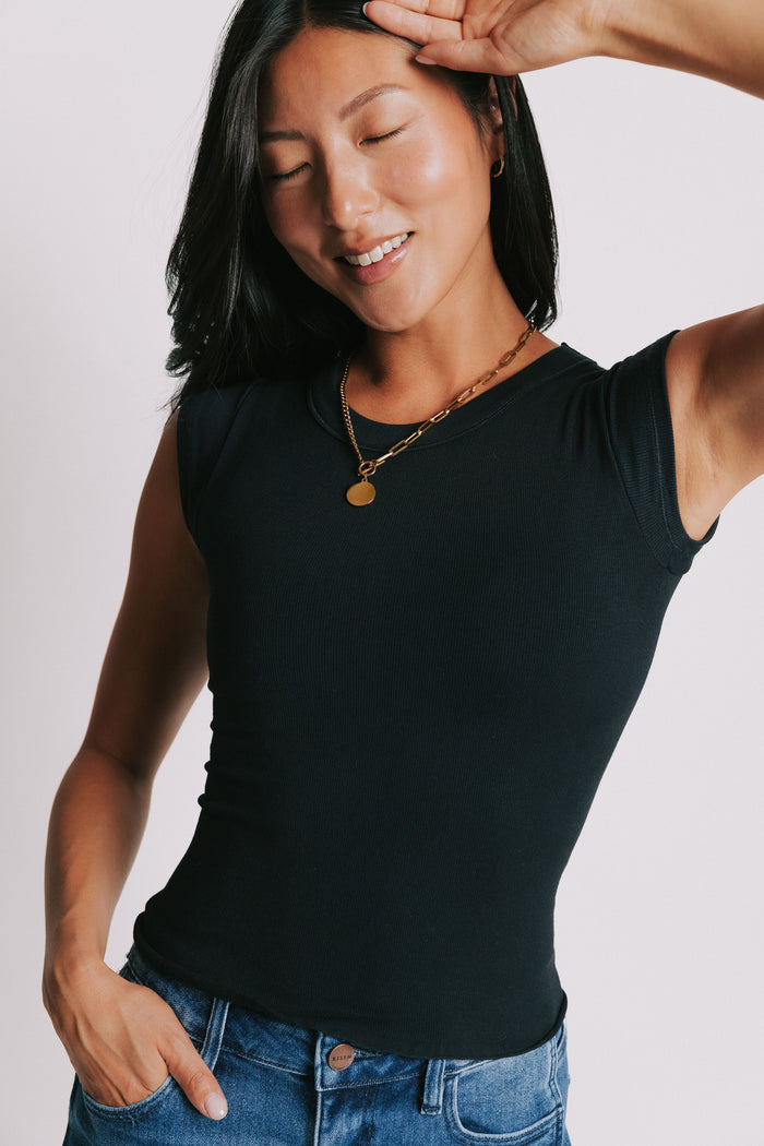 free people so soft seamless baby tee black