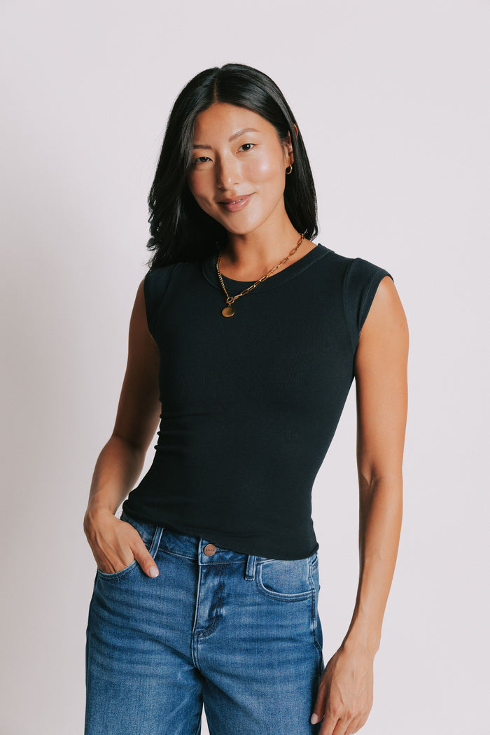 free people so soft seamless baby tee black front