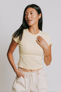 free people light yellow baby tee with pointelle detail