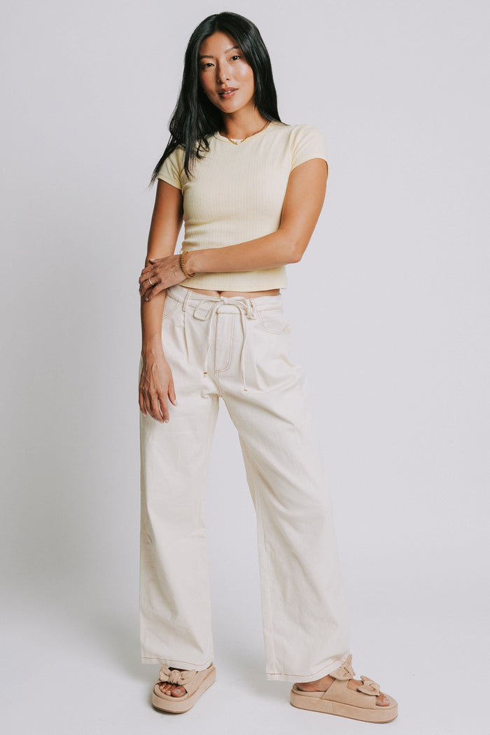 free people light yellow baby tee with pointelle detail full