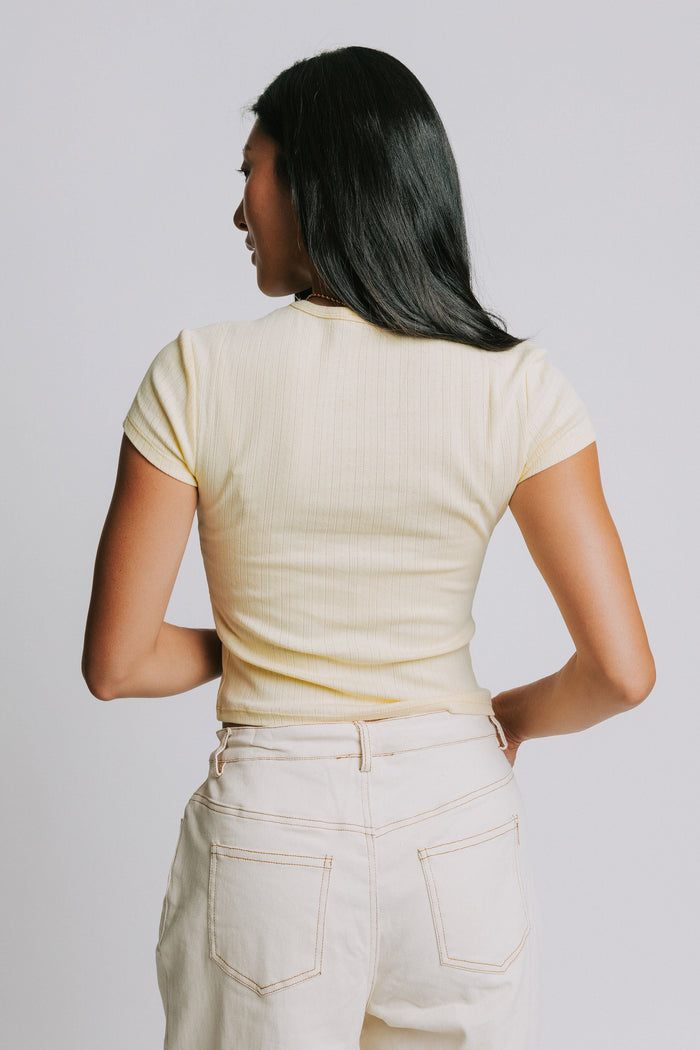 free people light yellow baby tee with pointelle detail back