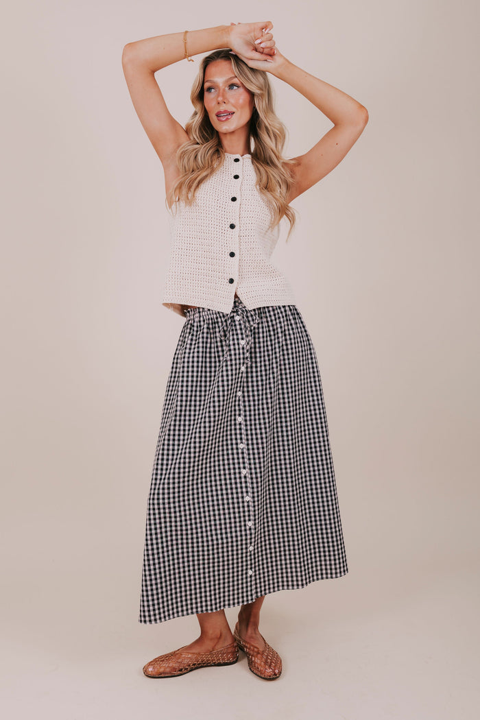 black button down gingham skirt full