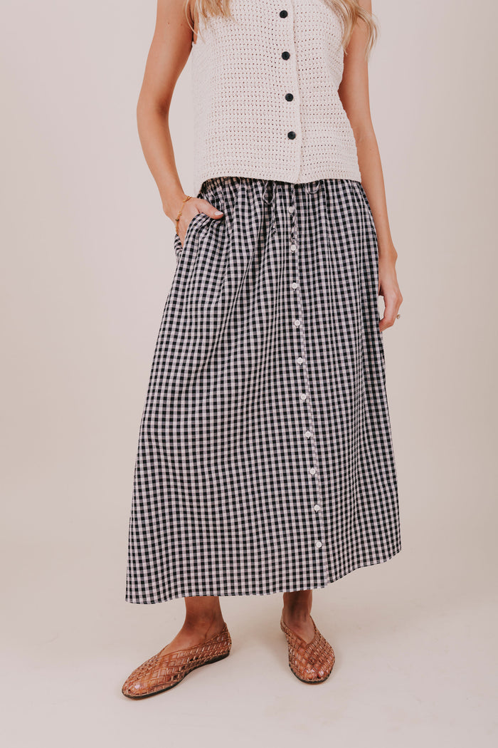 black button down gingham skirt front