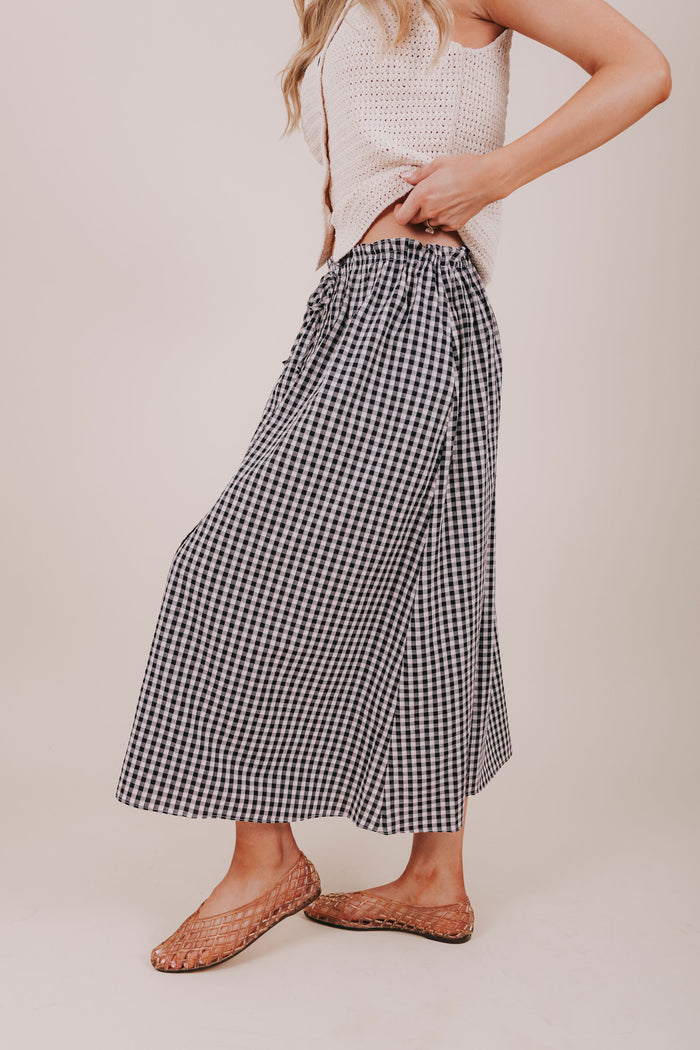 black button down gingham skirt side