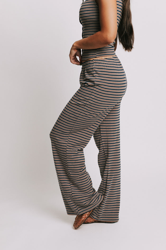 multi striped lounge pants with button details side