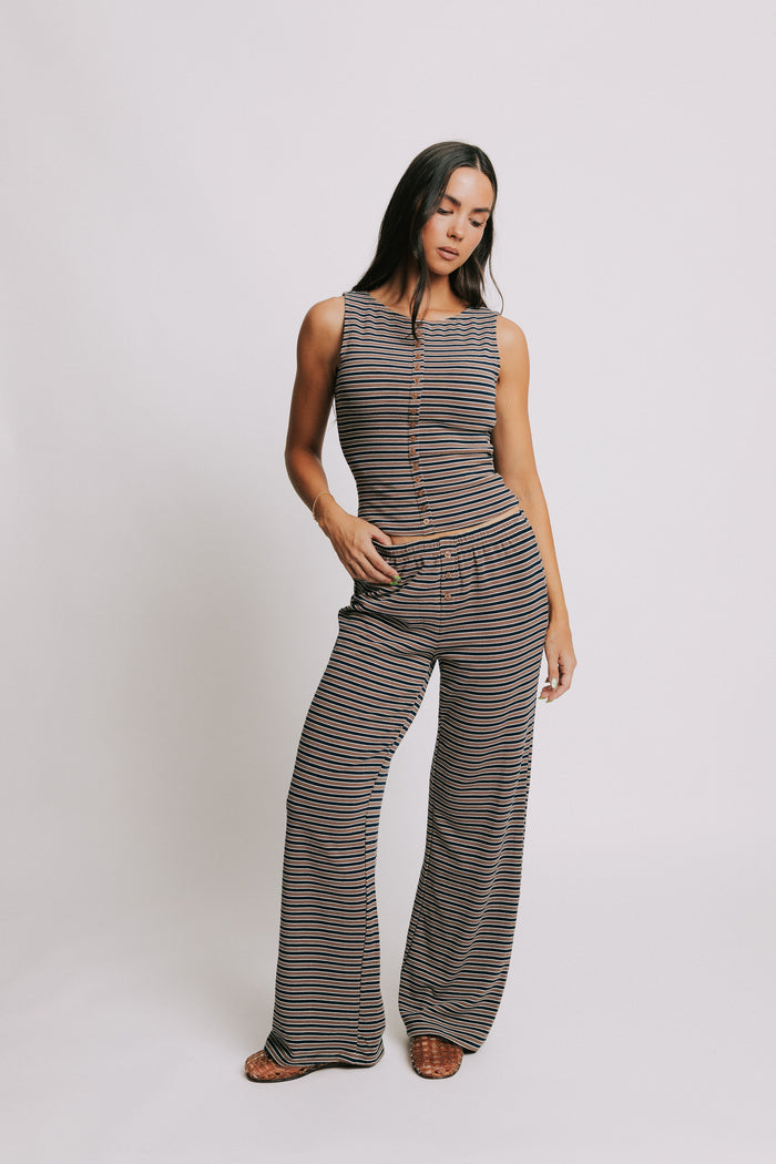 multi striped lounge pants with button details full set