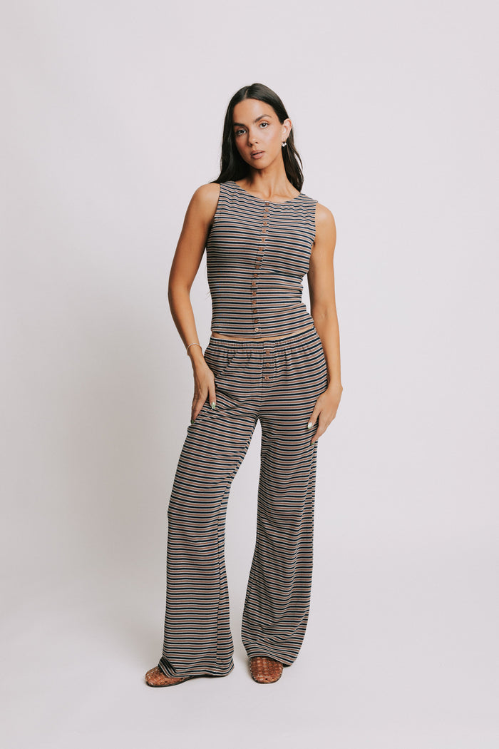 sleeveless button down multi striped top full set