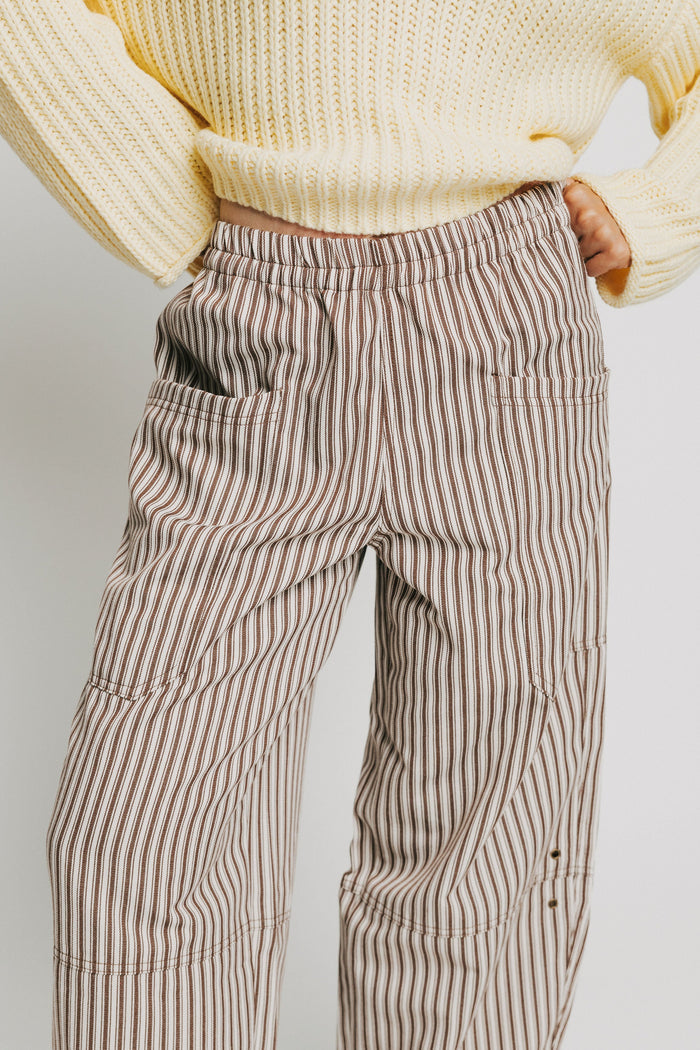 brown and white striped barrel pants front