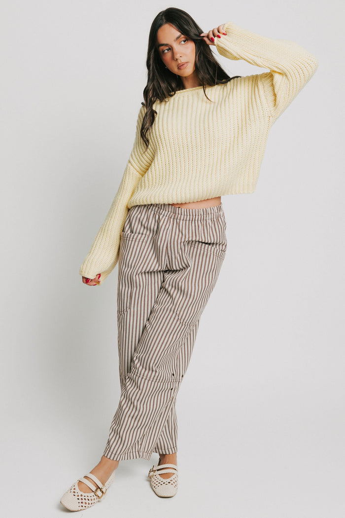brown and white striped barrel pants full