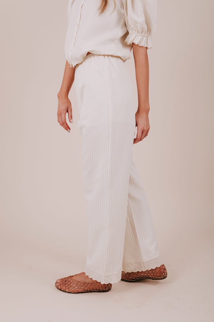 vertical stripe ivory eyelet pants side