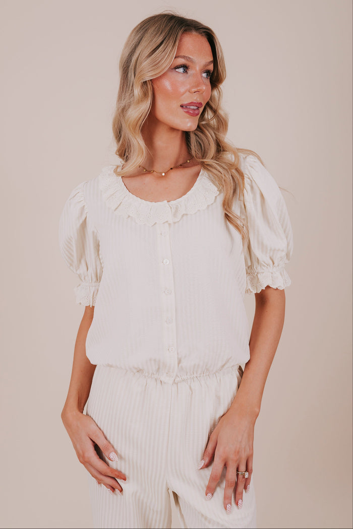 vertical stripe ivory eyelet blouse front