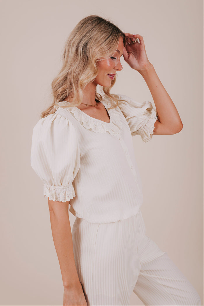 vertical stripe ivory eyelet blouse side